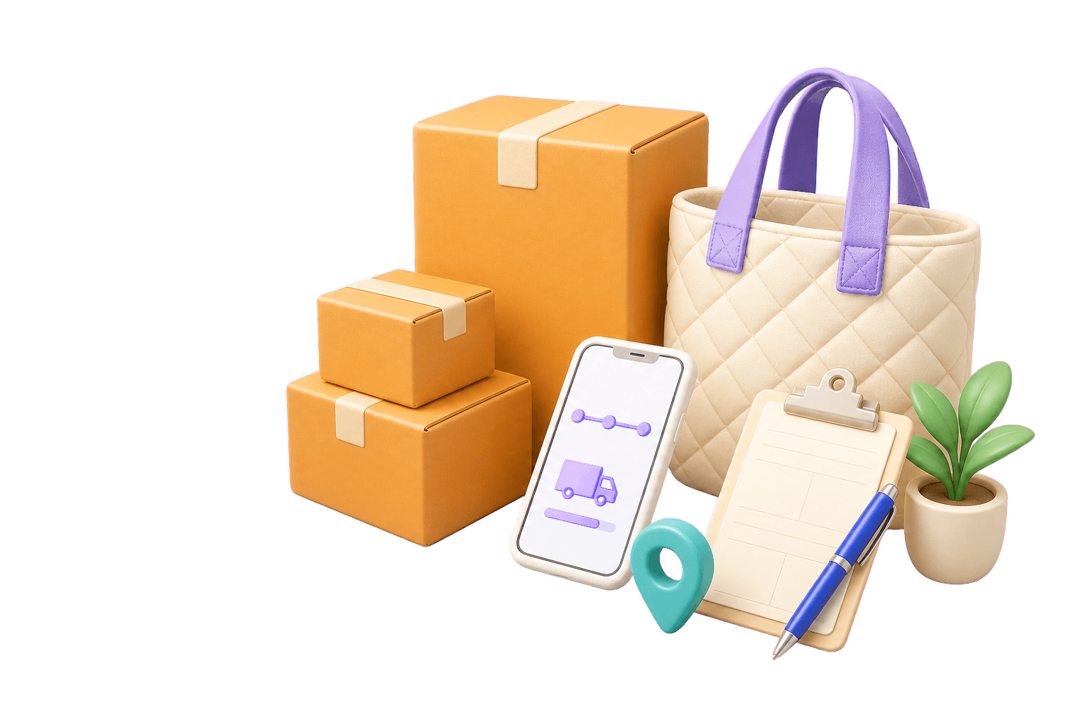 包裹、帆布袋、打包用品、物流追踪手机和运输表格